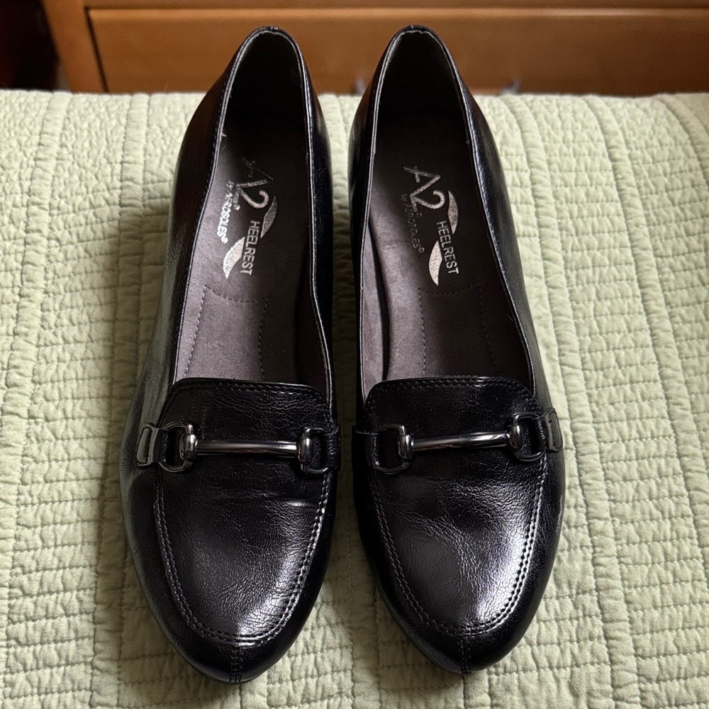A2 By Aerosoles Shiny Black Loafers